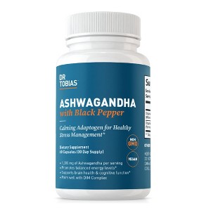 Dr. Tobias Ashwagandha Capsules, 1300mg Organic Ashwagandha Root Extract Per Serving with Black Pepper, Calming Adaptogen, Energy & Focus Supplement - 1 of 4
