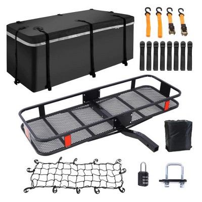 Hitch Mount Cargo Carrier Basket, Waterproof Cargo Bag 13 Cubic Feet, Hauling Weight Capacity of 500 Lbs and A Folding Arm.with Hitch Stabilizer,Net