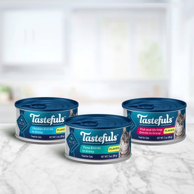 Blue Buffalo Tastefuls Natural Flaked Wet Cat Food Variety Pack, Tuna, Chicken, Fish &#38; Shrimp Entr&#233;es in Gravy - 3oz/12ct