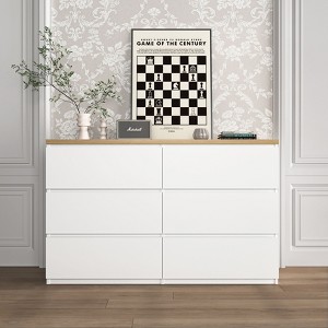 Okak Fluted Storage Cabinet Dresser with LED,Wood Clothes Organizer,Double Chest of 6 Drawers for Bedroom/Hallway/Living Room,Easy Assembly - 1 of 4