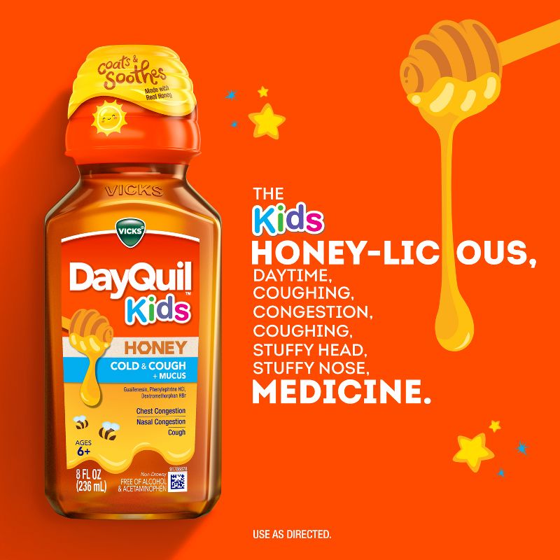 Vicks Kids DayQuil Honey Cold &#38; Cough Medicine Liquid - 8 fl oz, 4 of 13