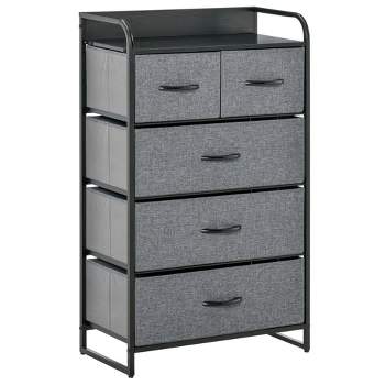 HOMCOM 5-Drawer Fabric Dresser Tower, 4-Tier Storage Organizer with Steel Frame for Hallway, Bedroom and Closet,  gray