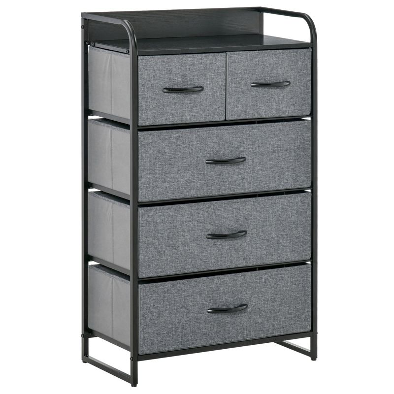 HOMCOM 5-Drawer Fabric Dresser Tower, 4-Tier Storage Organizer with Steel Frame for Hallway, Bedroom and Closet, 1 of 7