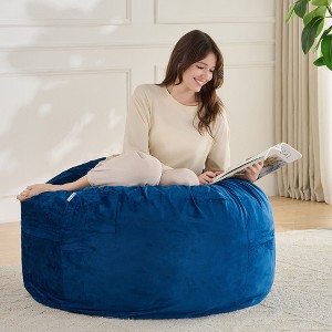 3FT Bean Bag Chair, Adults Foam Round Big Sofa Bean Bag for All Ages, Removable Velvet Cover by Sweet Home Collection™ - Navy - 1 of 4