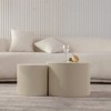 KIGFTSOD Round Coffee Table Handcrafted Relief Sturdy Pedestal Wooden Olive-Shaped Tea Table for Living Room - 2 of 4