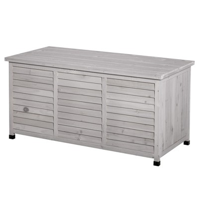 FURNIinspire Utility Storage Cabinet 75 Gallon Wooden Deck Box Storage Container With Aerating Gap Weather Fighting Finish, Grey, 52.60"*24.40"*5.5"