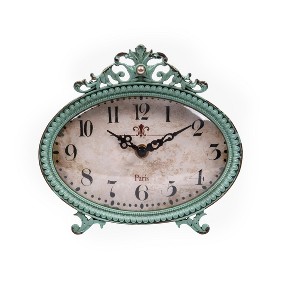 Storied Home Decorative Antiqued Pewter Mantel Clock, Aqua Blue - 1 of 4