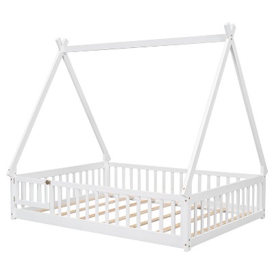 Whisen Full Tent-shaped Floor Bed with Guardrails & Door