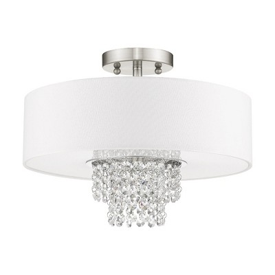 Carlisle Brushed Nickel 3-Light Semi-Flush Mount with Crystal Accents