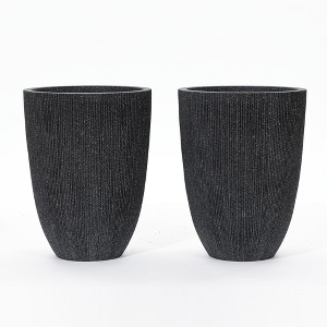 LuxenHome 2-Piece Tall Tapered Round Plastic Planters Set, Mediterranean Black - 1 of 4