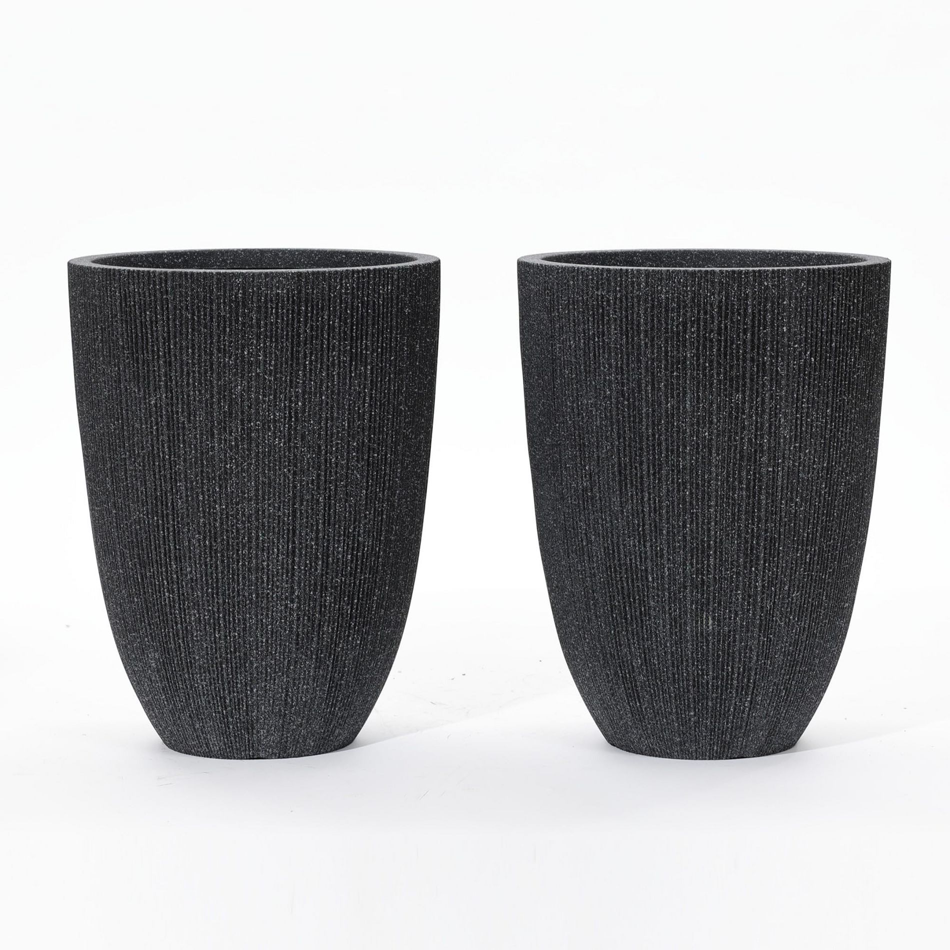 LuxenHome 2-Piece Tall Tapered Round Plastic Planters Set, Mediterranean Black