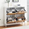 Natural Rattan 4 Flip Door Shoe Cabinet Organizer, Freestanding Shoe Rack Storage Cabinet with 3-Tier Adjustable Shelves, for Heels, Boots, Slippers - 4 of 4