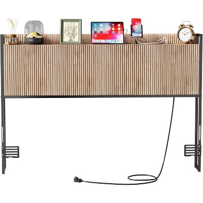 MaseiKar Fluted Headboard with Outlets, Wall Mount Wood Headboard with Storage, Height Adjustable, Storage Rack, Sturdy and Stable