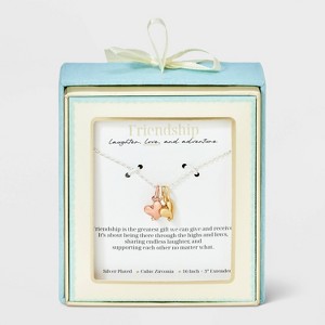 Silver Plated Cubic Zirconia Tri-Heart Necklace - Rose Gold/Silver/Gold - 1 of 4