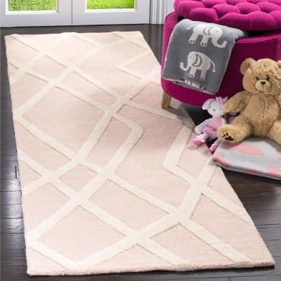 Ivory and Pink Hand-Tufted Wool Kids Runner Rug
