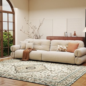 5x7ft Vintage Floral Washable Area Rug, Non-Slip Low Pile Polyester Carpet for Living Room & Bedroom - 1 of 4