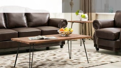 Miriam 34" Weathered Fir Wood and Black Metal Foldable End Table