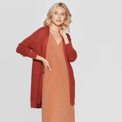 Women's Long Sleeve Open Layer Cardigan - A New Day&#8482; Rust S