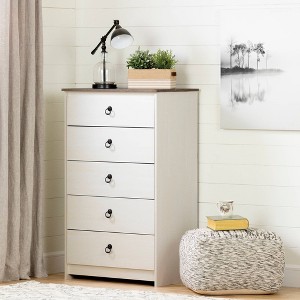 Plenny 5 Drawer Chest White Wash/Weathered Oak - South Shore - 1 of 4