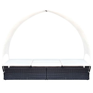 vidaXL Double Sun Lounger Patio Rattan Daybed with Adjustable Canopy, Polyester Cushions, Black - 1 of 4