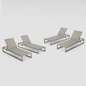 California 4Pk Aluminum Chaise Lounge: Weather-Resistant, Adjustable Backrest, Mesh Seat - Christopher Knight Home - 1 of 4