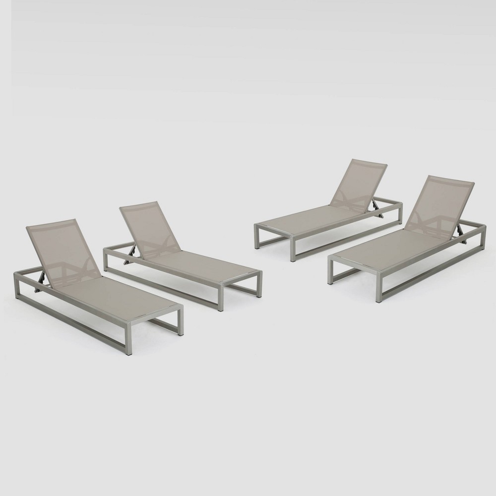 California 4Pk Aluminum Chaise Lounge: Weather-Resistant, Adjustable Backrest, Mesh Seat - Christopher Knight Home