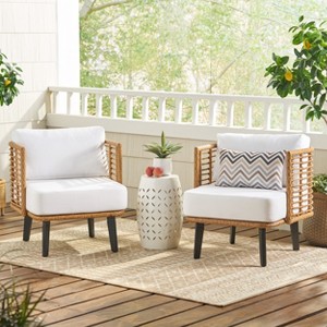 Christopher Knight Home Nic Outdoor Wicker and Acacia Wood Club Chair with Cushions - 1 of 4