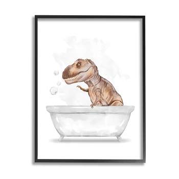 Stupell Industries T-Rex Dinosaur in Bubble Bath White Brown
