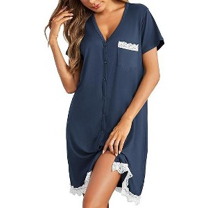 Ekouaer Womens Nightgown Short Sleeve Night Dress Printed Sleepwear Soft Sleep Shirt - 1 of 4