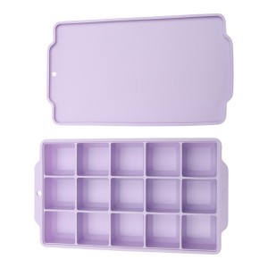 Unique Bargains 15-Cavity Square Ice Tray with Color-Matched Lid Hand Wash Only Silicone Space 7.68"x4.33"x1.38" 1 Pc - 1 of 3