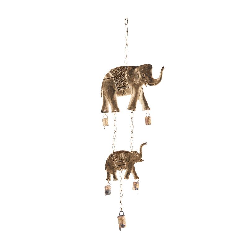 28&#34; x 10&#34; Eclectic Metal Elephant Windchime Brass - Olivia &#38; May, 3 of 7