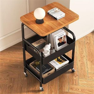 3 Tier Storage Trolley on Wheels Rolling Cart with Wooden Table Top Kitchen Storage Organizer for Living Room, Kitchen, Bathroom, Office, Classroom - 1 of 4