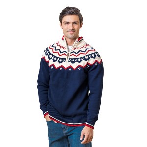 Hope & Henry Men's Organic Half Zip Raglan Fair Isle Sweater - 1 of 4