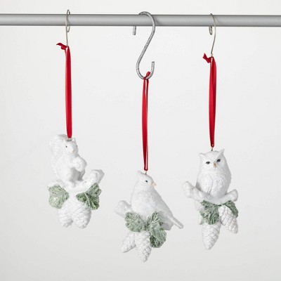 3.5"H & 4.25"H Sullivans Christmas Woodland Ornament Figurines Set of 3  White