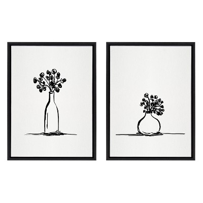  18" x 24" 2pc Sylvie Still Life Sketched Botanical Flower Vase Framed Canvas Set - Kate & Laurel All Things Decor