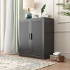 36"x31"x16" Wood Grain Buffet Cabinet in Black, Storage Organizer with Adjustable Shelves and Rattan Doors for Kitchen Bedroom Entryway Living Room - 3 of 4