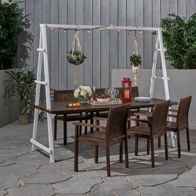 Huckleberry 7pc Acacia Wood and Iron Planter Dining Set