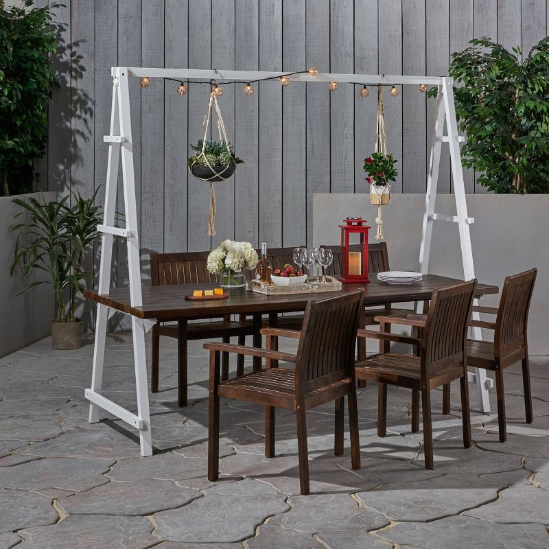 Huckleberry 7pc Acacia Wood and Iron Planter Dining Set, 1 of 8