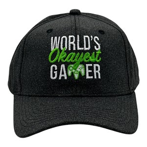 Worlds Okayest Gamer Hat Funny Sarcastic Video Game Graphic Novelty Cap - Crazy Dog Hat Black Standard - 1 of 4