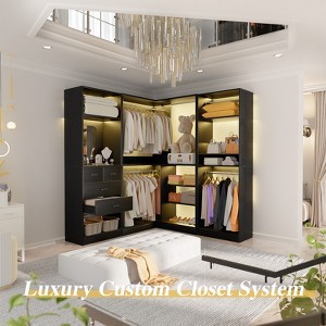 Besiost Wood Closet System, Freestanding Closet Organizer with Drawers and Mirror - 1 of 4