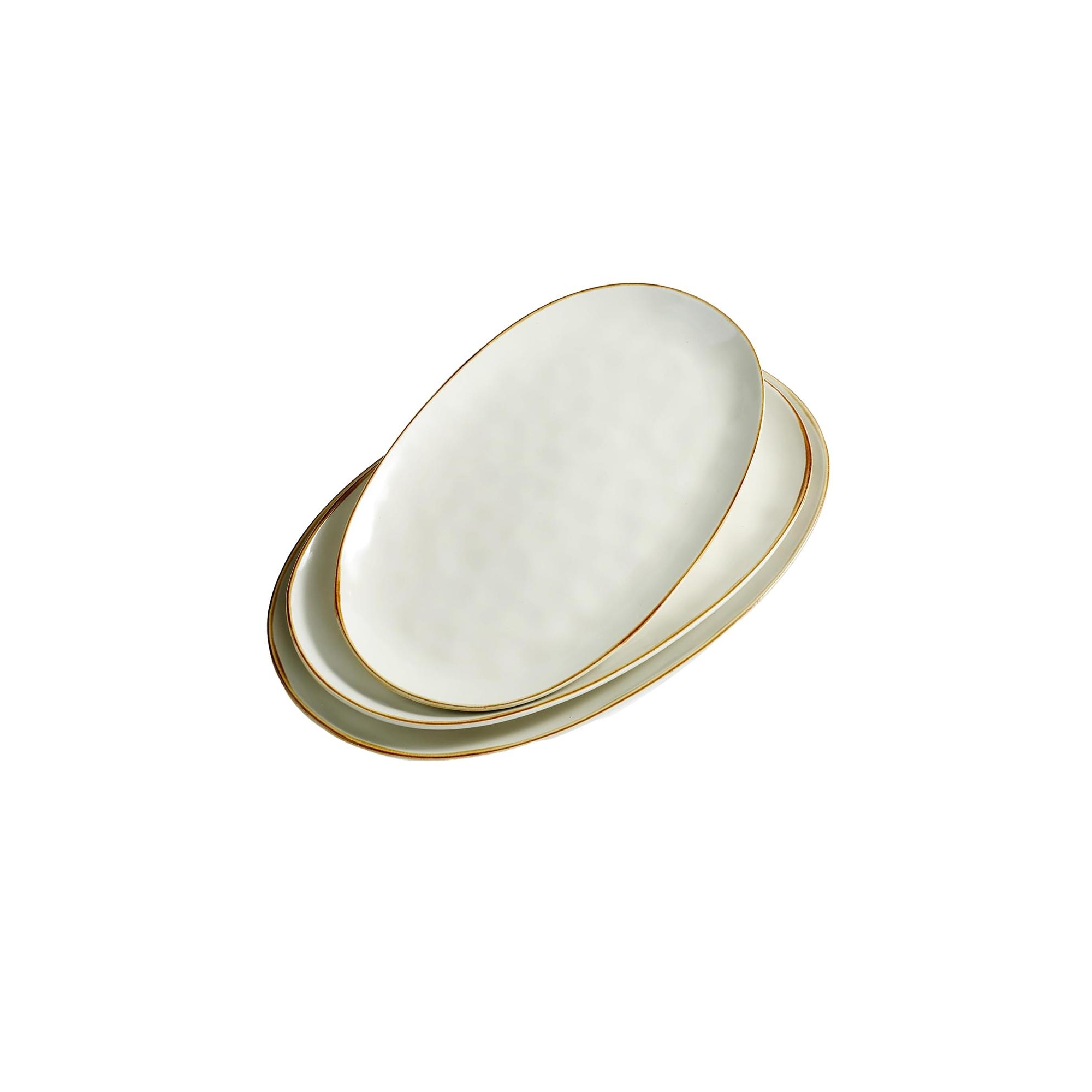 Aoibox 3 Piece Oval Stoneware Serving Platter Set 15.59 14.28 12.91 Inch Microwave Safe Trays for Food Turkey Cheese Vanilla White