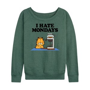 Women's - Garfield - I Hate Mondays Lightweight French Terry Wide Neck Long Sleeve Shirt - 1 of 4