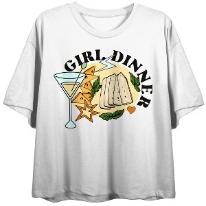 Girl Dinner Martini, Cheese, Crackers Women's White Graphic Crop Tee - 1 of 3