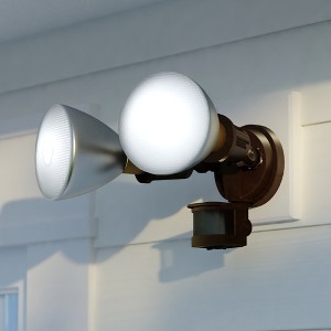 VAXCEL Motion Sensor Dusk to Dawn Outdoor Security Flood Light - 2 Adjustable Light Heads - 4 Modes - 1 of 4