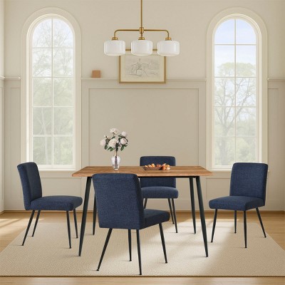 5-Piece Modern Dining Set,47" Rectangular Dining Table Wood Top with Upholstered Linen Dining Chairs for Dining Room, Living Room-Tanpinhause