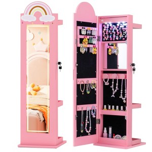 Tangkula 3 In 1 Kids Jewelry Cabinet w/3-Color Lighted Full Length Mirror Clothes Rack - 1 of 4