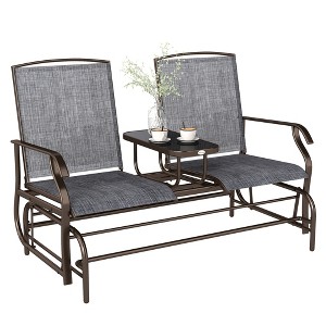 2-Seat Outdoor Glider Swing, Center Coffee Table and Independent Chairs, Supports Up to 352 lbs., Loveseat with Breathable Sling for Backyard - 1 of 4