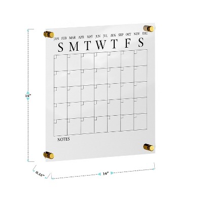 Clear Acrylic Monthly Wall Calendar with Black Print and Dry Erase Marker