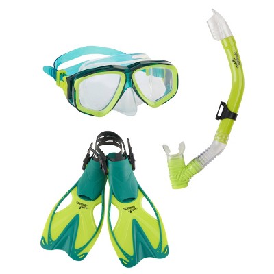 Speedo Junior Reefscout MSF Snorkel Set S/M -  Hunter Green/Clear