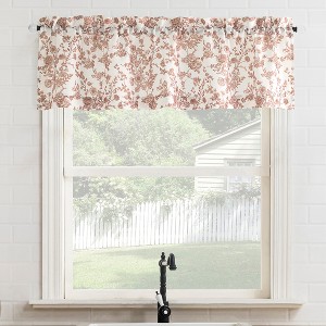 No. 918 1pc 54"x14" Elara Floral Print Semi-Sheer Rod Pocket Kitchen Curtain Valance Blush - 1 of 4